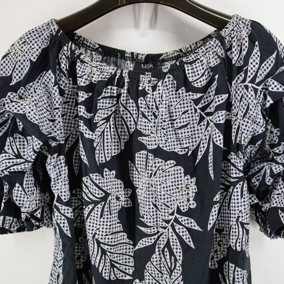 MSK Casual Midi dress black Leaves pattern Cotton Light XL - Picture 2 of 8